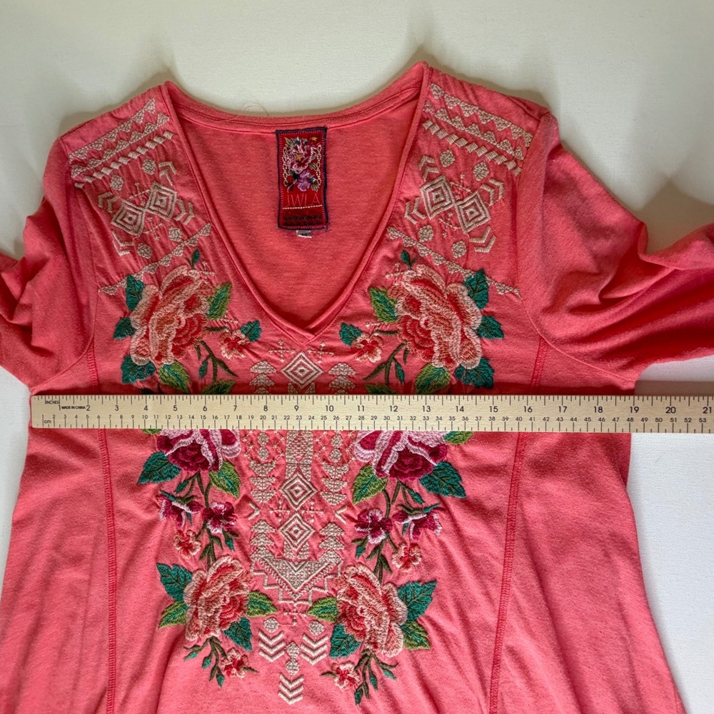 Johnny Was Dorana Floral Embroidered Tunic Top Medium Pink Cottage Boho Chic - Picture 12 of 12